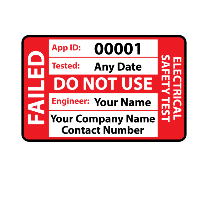 Personalised Medium Failed PAT Test Labels for Portable Appliance Testing