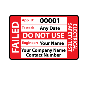 Personalised Medium Failed PAT Test Labels for Portable Appliance Testing