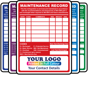 Personalised Medium Full Colour BS 5306 Fire Extinguisher Maintenance Labels - Design 1