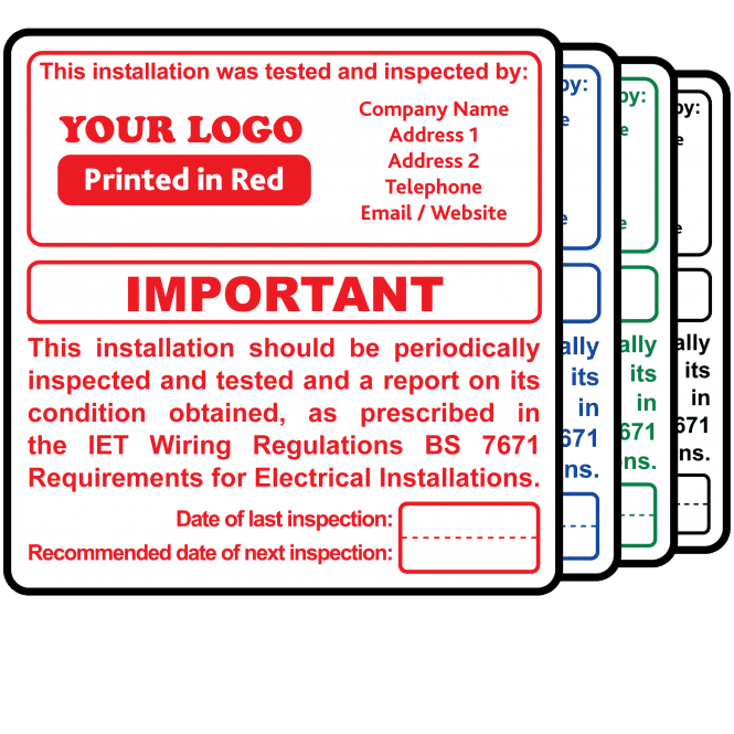 Personalised Periodic Inspection (EICR) Labels - Design 1. Choice of Colours. 72mm x 73mm