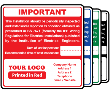 Personalised Periodic Inspection (EICR) Labels - Design 2. Choice of Colours. 72mm x 73mm