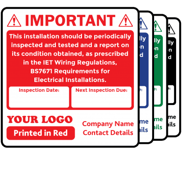 Personalised Periodic Inspection (EICR) Labels - Design 3. Choice of Colours. 72mm x 73mm