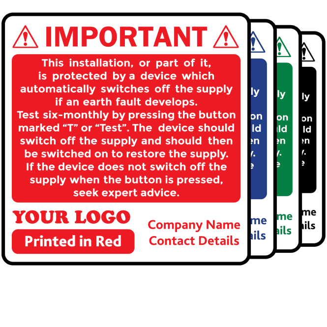Personalised RCD Test Labels - Design 3. Choice of Colours. 72mm x 73mm