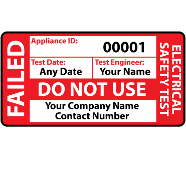 Personalised Standard Failed PAT Test Labels for Portable Appliance Testing