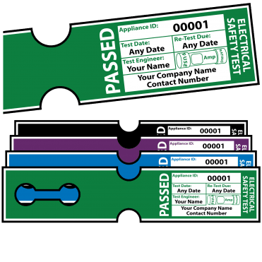 Personalised Tuff Tag Passed PAT Test Labels for Harsh Environments. Choice of Colours