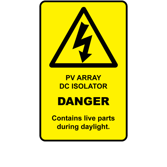 PV Array DC Isolator - Solar PV Warning Labels