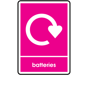 Recycle Batteries Label in Pink - WRAP Compliant Signs
