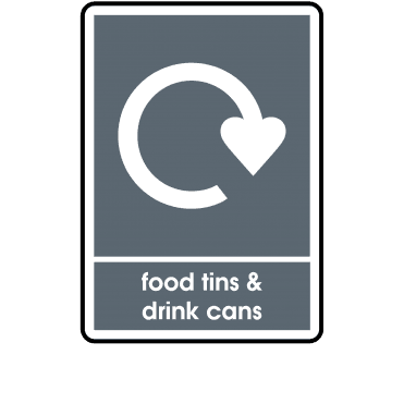 Recycle Food Tins & Drink Cans Label in Silver - WRAP Compliant Signs