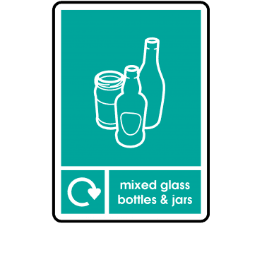 Recycle Mixed Glass, Bottles & Jars Sign in Turquoise - WRAP Compliant Signs