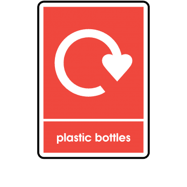 Recycle Plastic Bottles Label in Orange - WRAP Compliant Signs