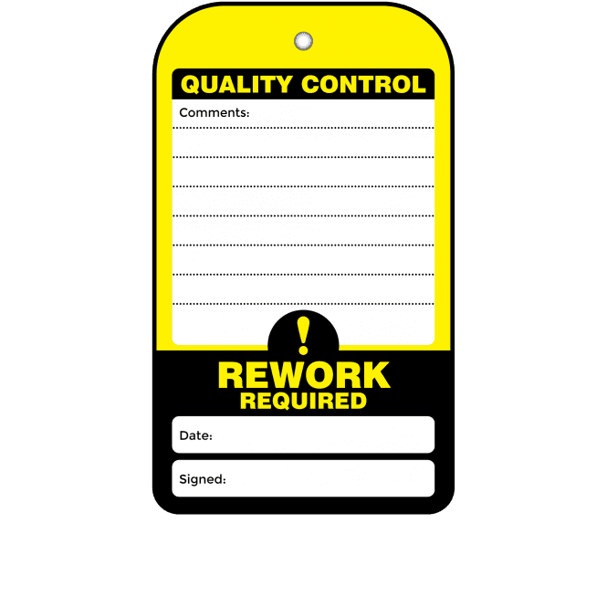 Rework Required Quality Control Tag - Tear Resistant & Waterproof