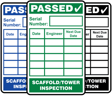 Scaffold/Tower Inspection Labels. Choice of colours