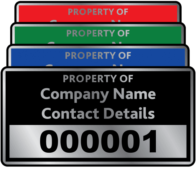 Silver Standard Size Asset ID Labels - Design 1. Variety of Colours
