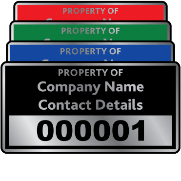 Silver Standard Size Asset ID Labels - Design 1. Choice of Colours