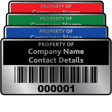 Silver Standard Size Asset ID Labels - Design 2. Choice of Colours