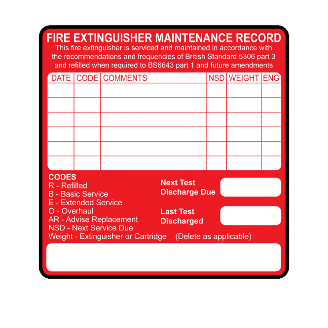 Small Red Fire Extinguisher Maintenance Labels