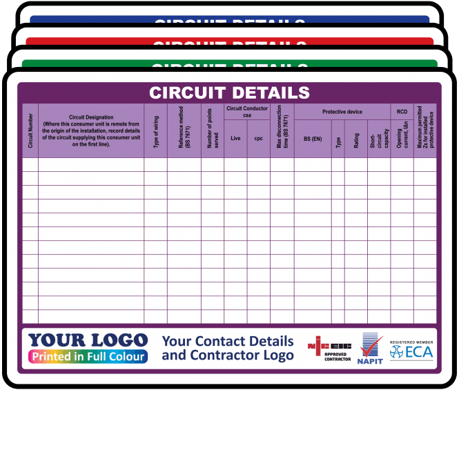 Super Stick Jumbo Circuit Details Labels in Full Colour - Choice of Colours. 210mm x 148mm (A5)