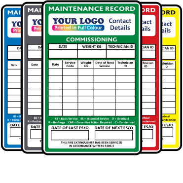 Super Stick Max Fire Extinguisher Maintenance Labels - Design 2. Choice of Colours. 155mm x 100mm