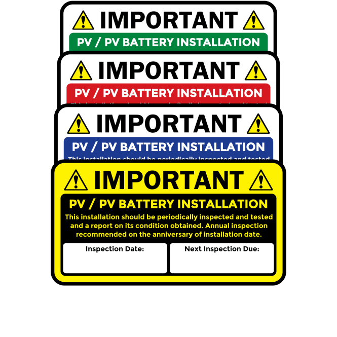 Super Stick Midi PV Battery Installation Labels - Choice of Colours
