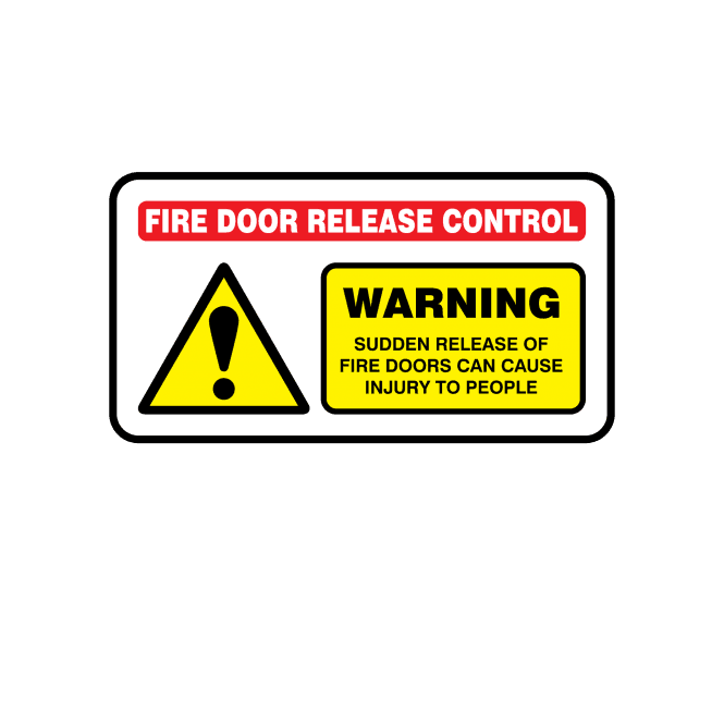 Super Stick Midi Warning Fire Door Release Control Labels - 92mm x 48mm