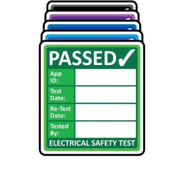 Super Stick PAT Test Labels - Sticks to almost anything! Design 1. Choice of colours