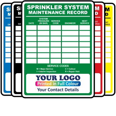 Super Stick Personalised Medium Sprinkler System Maintenance Labels - 100mm x 75mm. Choice of colours.