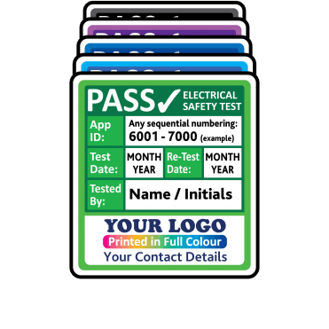 Super Stick Personalised PAT Test Labels - Sticks to almost anything! Design 1. Choice of colours