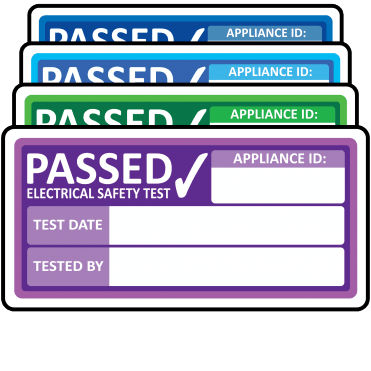 Super Stick Regular PAT Test Labels - Sticks to almost anything! Design 2. Choice of colours
