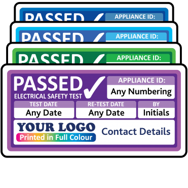 Super Stick Regular Personalised PAT Test Labels - Sticks to almost anything! Design 1. Choice of colours