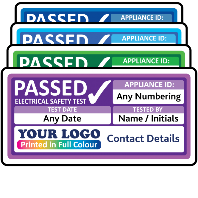 Super Stick Regular Personalised PAT Test Labels - Sticks to almost anything! Design 2. Choice of colours
