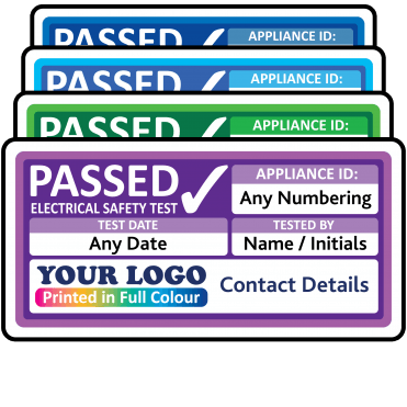 Super Stick Regular Personalised PAT Test Labels - Sticks to almost anything! Design 2. Choice of colours