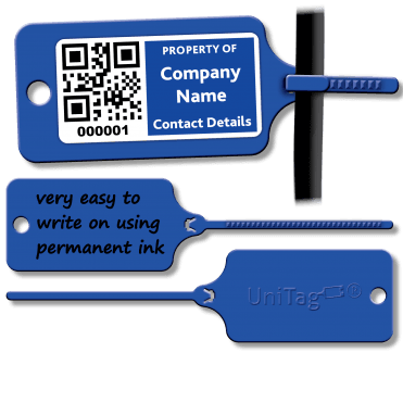 UniTag® Rigid Plastic Self Ties in Blue, (Labels not included)