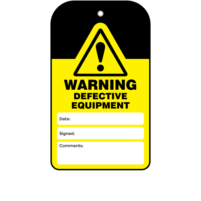 Warning Defective Equipment Tags - Tear Resistant & Waterproof