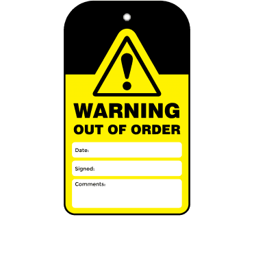 Warning Out Of Order Tag - Tear Resistant & Waterproof